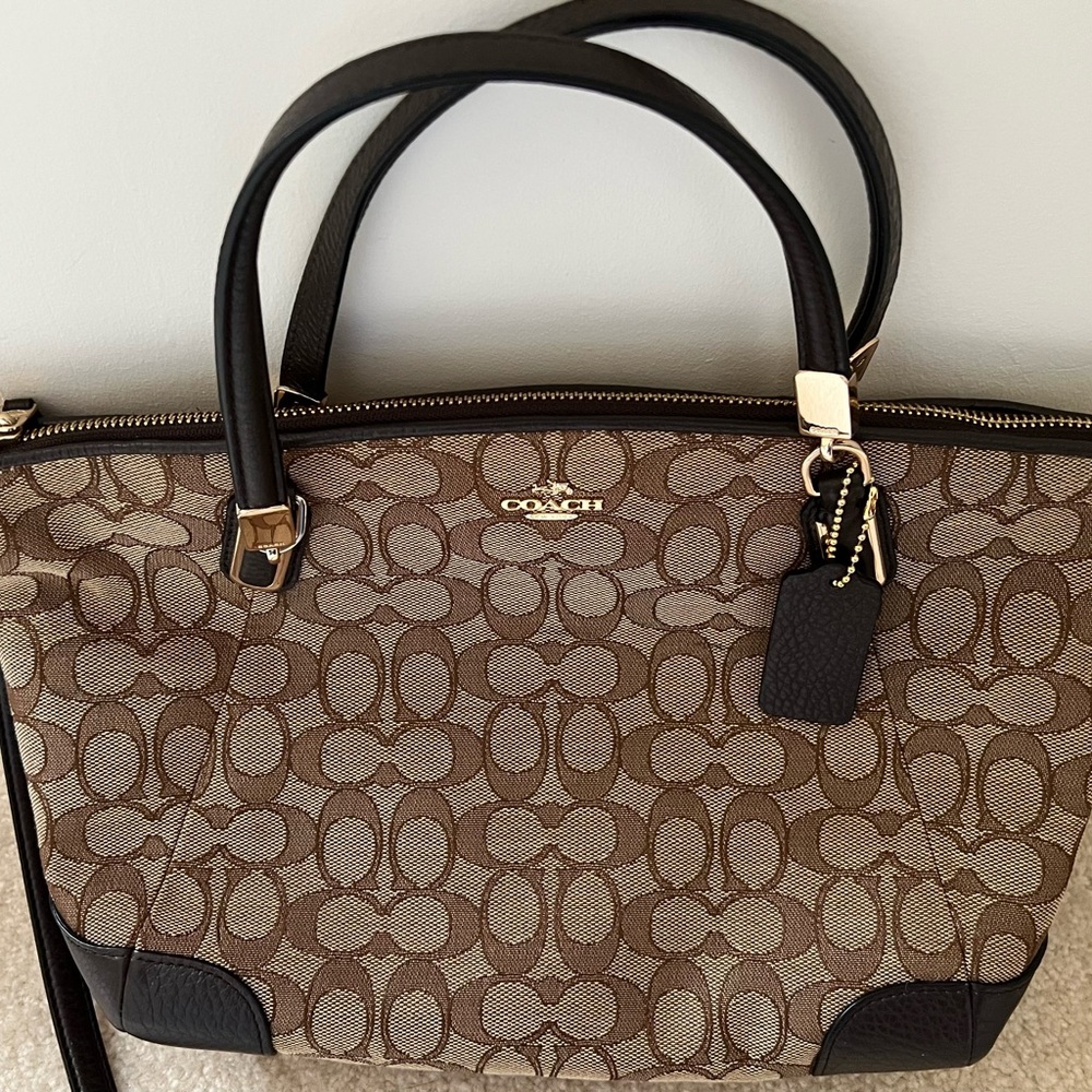 Coach Signature Brown Tote with Dark Brown Trim